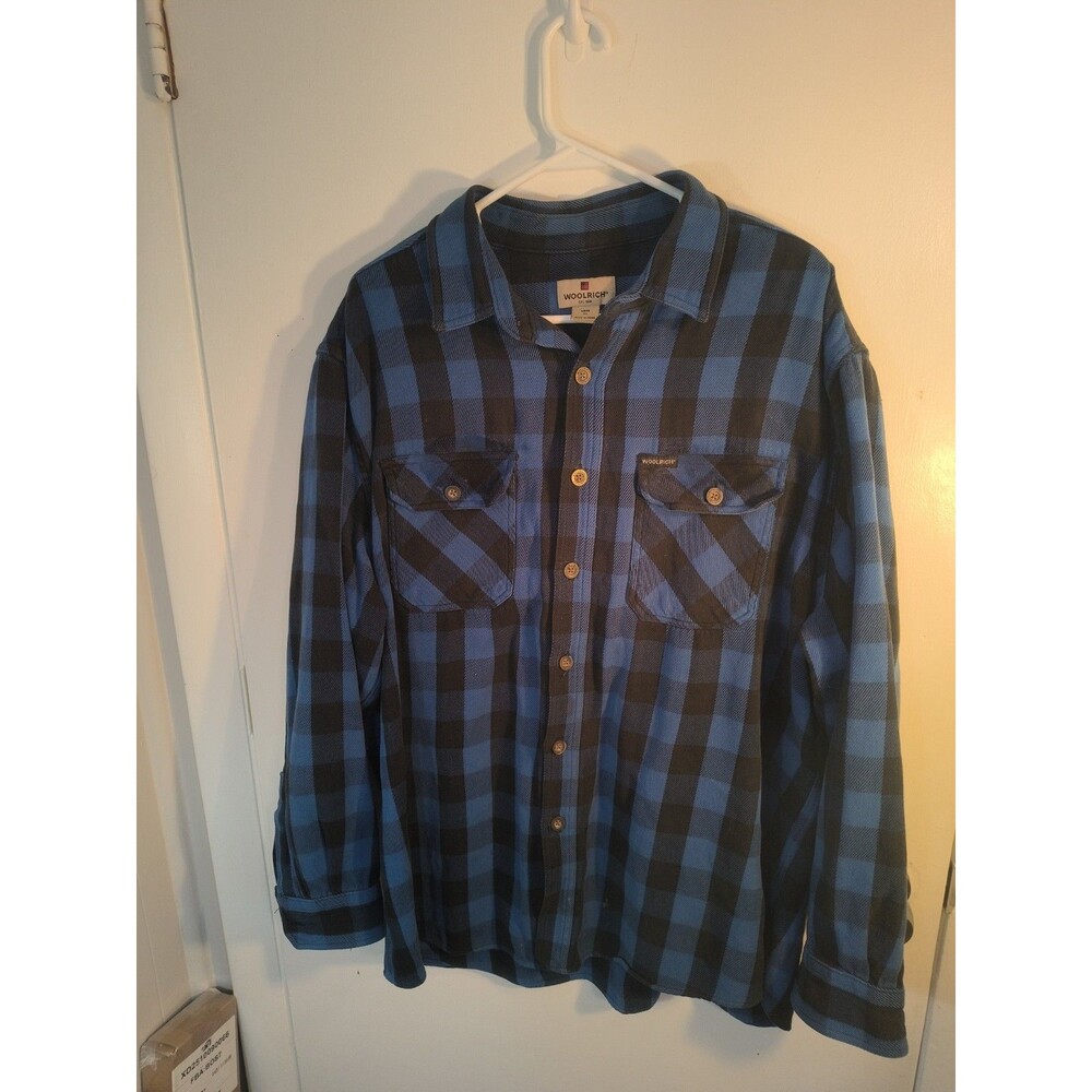 Woolrich Men's Long Sleeve Flannel Shirt Button Up Black/Blue Size Large